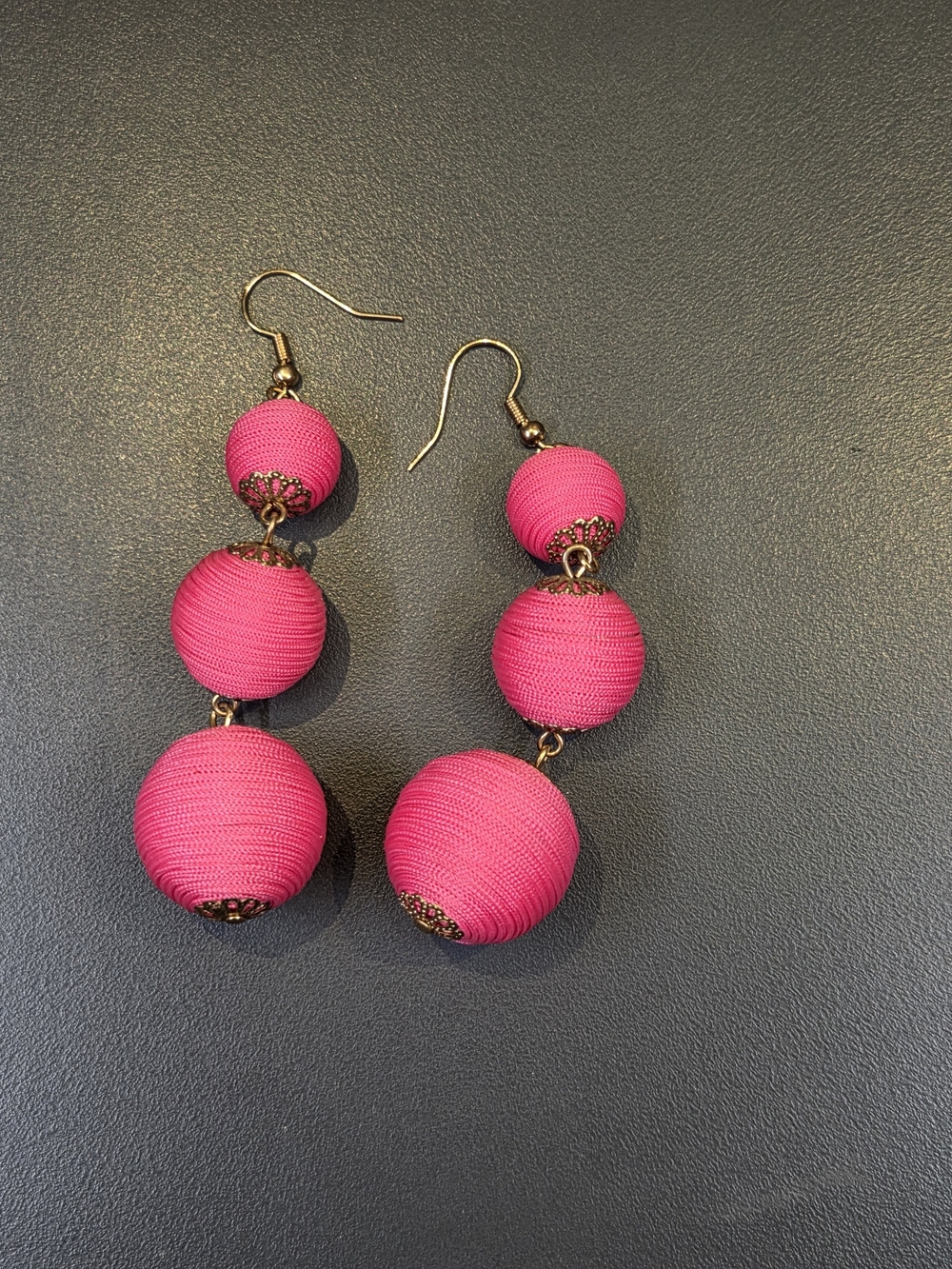 Hot Pink Triple-Bead Drop Earrings
